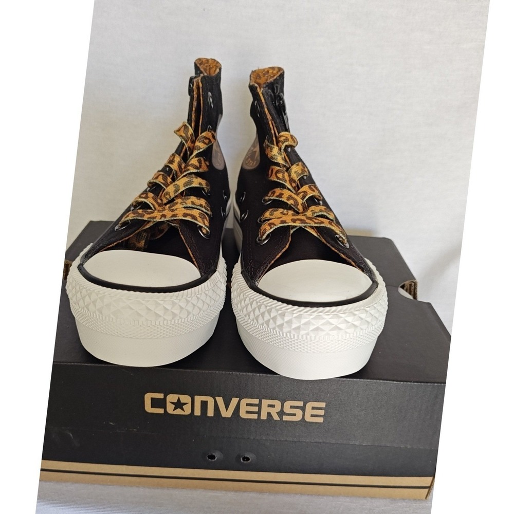 Converse Chuck Taylor All Star Platform Zip Black Leopard Pinecone Kids 12 New - Picture 3 of 10
